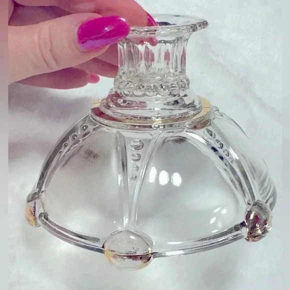 MCM Gold Trim Candleholder Candlestick Glass Beaded - Picture 1 of 9